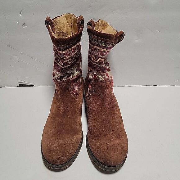 Naturalizer Basha Brown Suede Leather Boho Aztec Print Boots Womens Sz 10 M